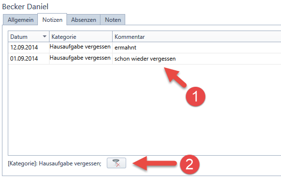 Hausaufgabe Vergessen: Kategorieanzeige